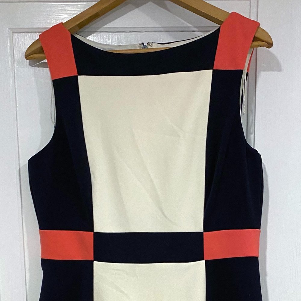 MAGGY LONDON Navy Cream & Salmon Colorblock Dress